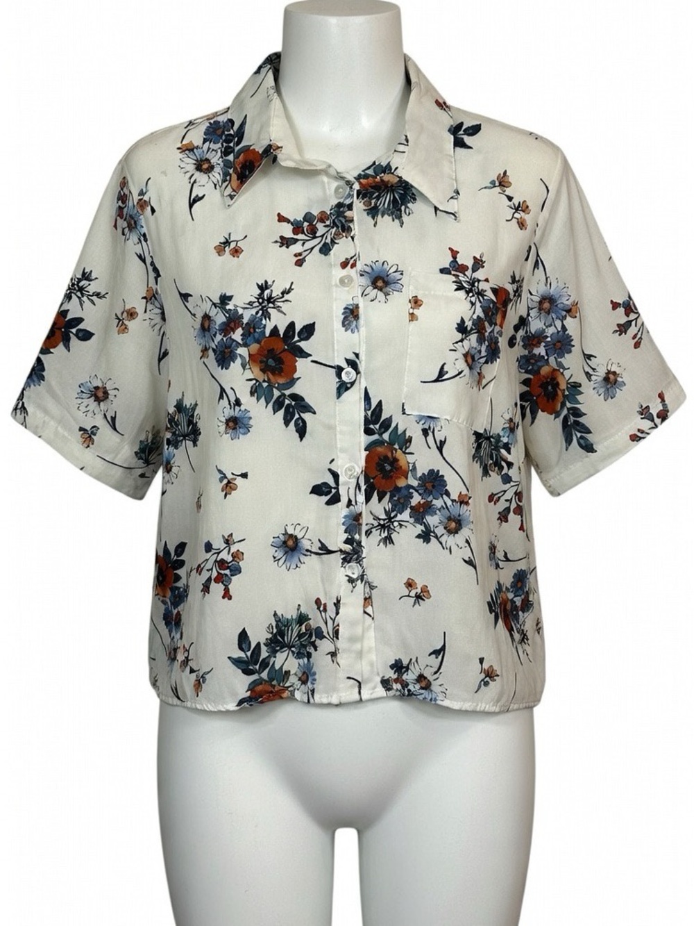 Passport Cream Floral Button-Down Short Sleeve Shirt Sz Large Box Style